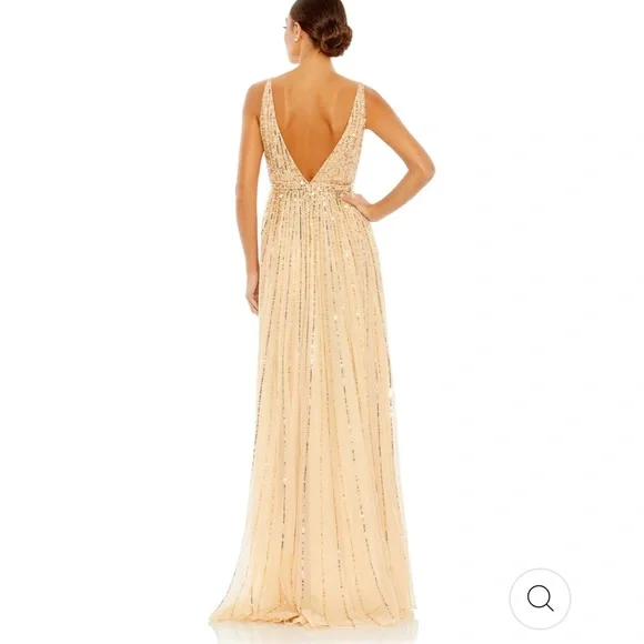 Mac Duggal 6 Sunset Sequin Plunge V Neck Gown NWT Flowy A Line Skirt - Picture 4 of 13